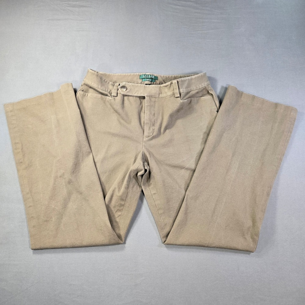 Lauren Ralph Lauren Adelle Khaki Brown Straight Leg Stretch Pants Womens Size 10
